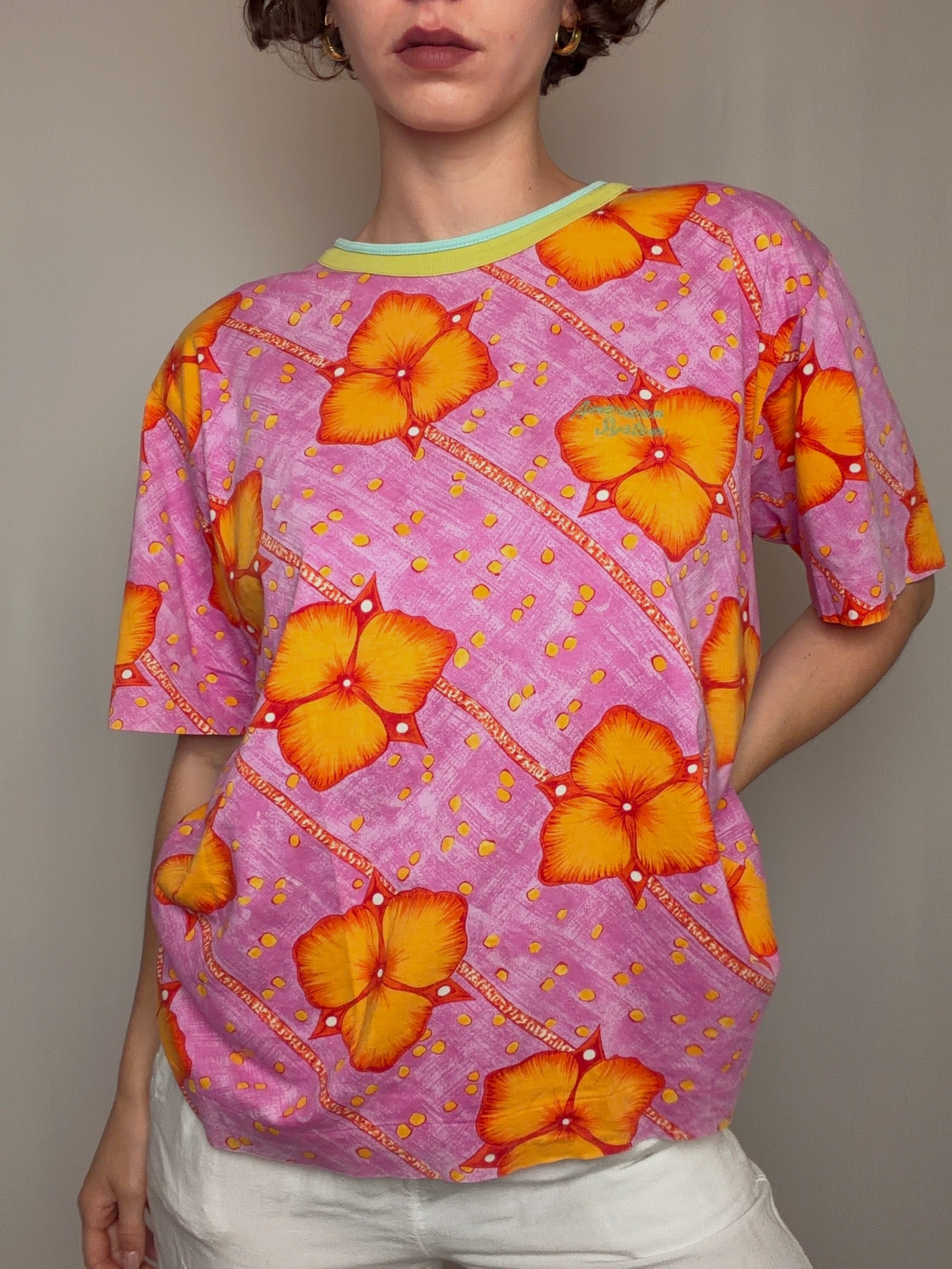 Tshirt à fleurs roses L vintage