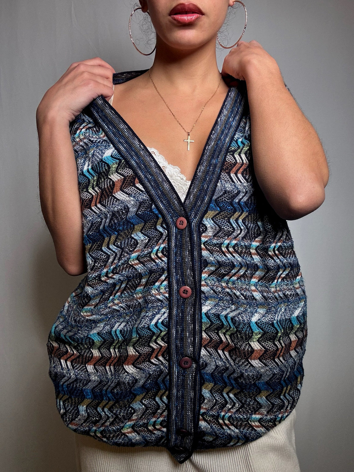 Gilet en maille multicolore XL vintage