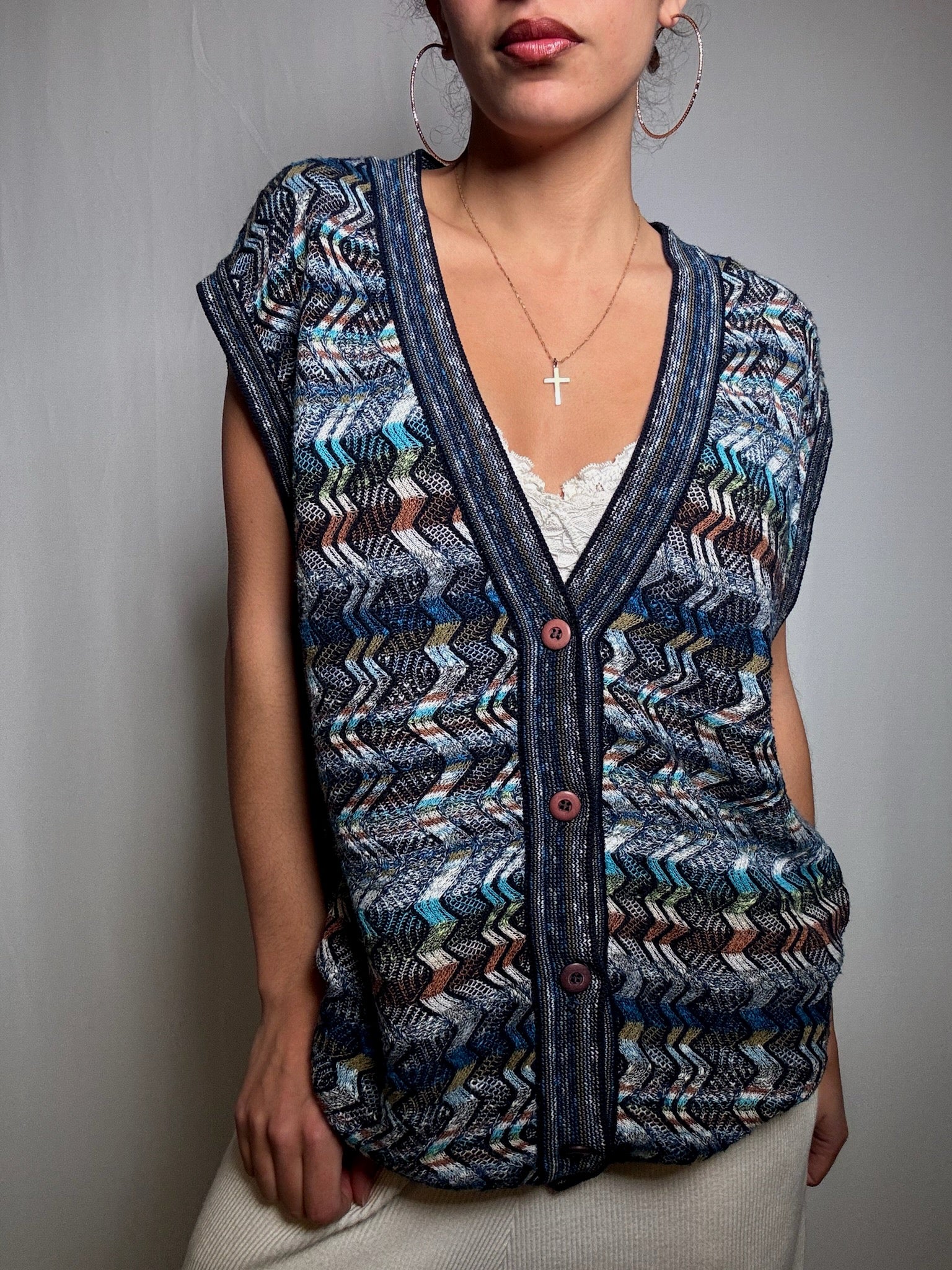 Gilet en maille multicolore XL vintage