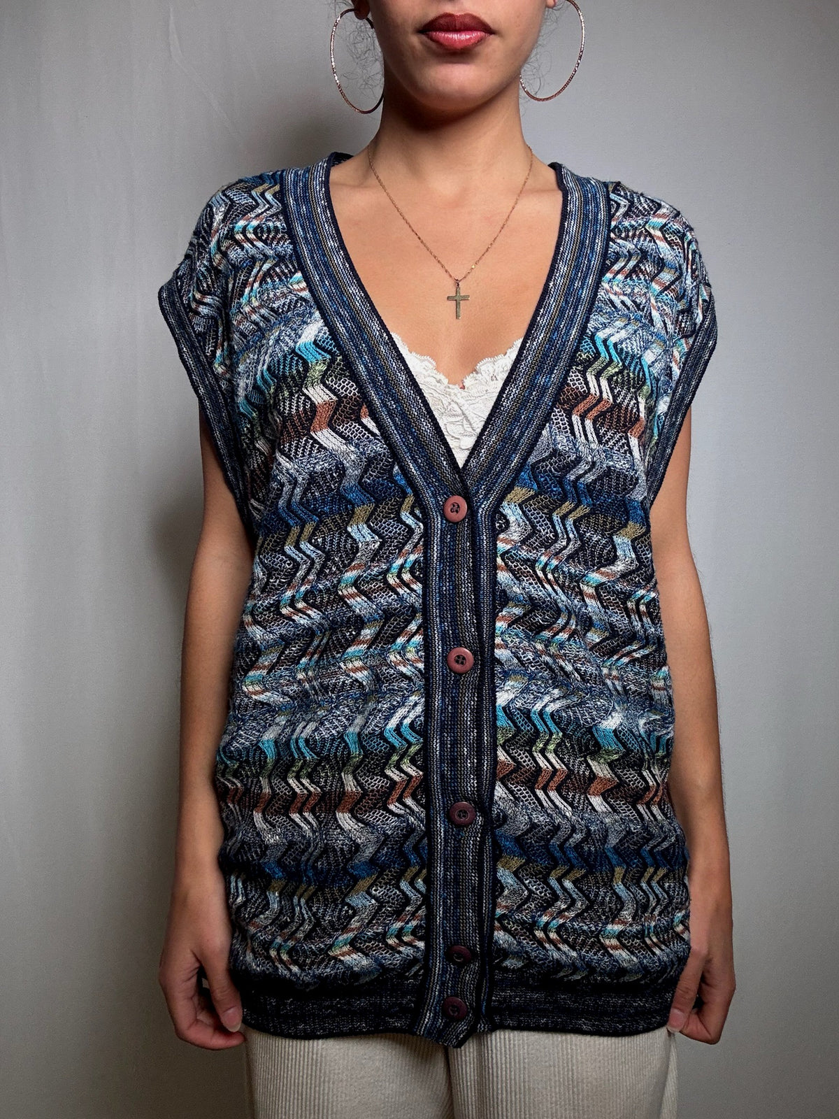 Gilet en maille multicolore XL vintage