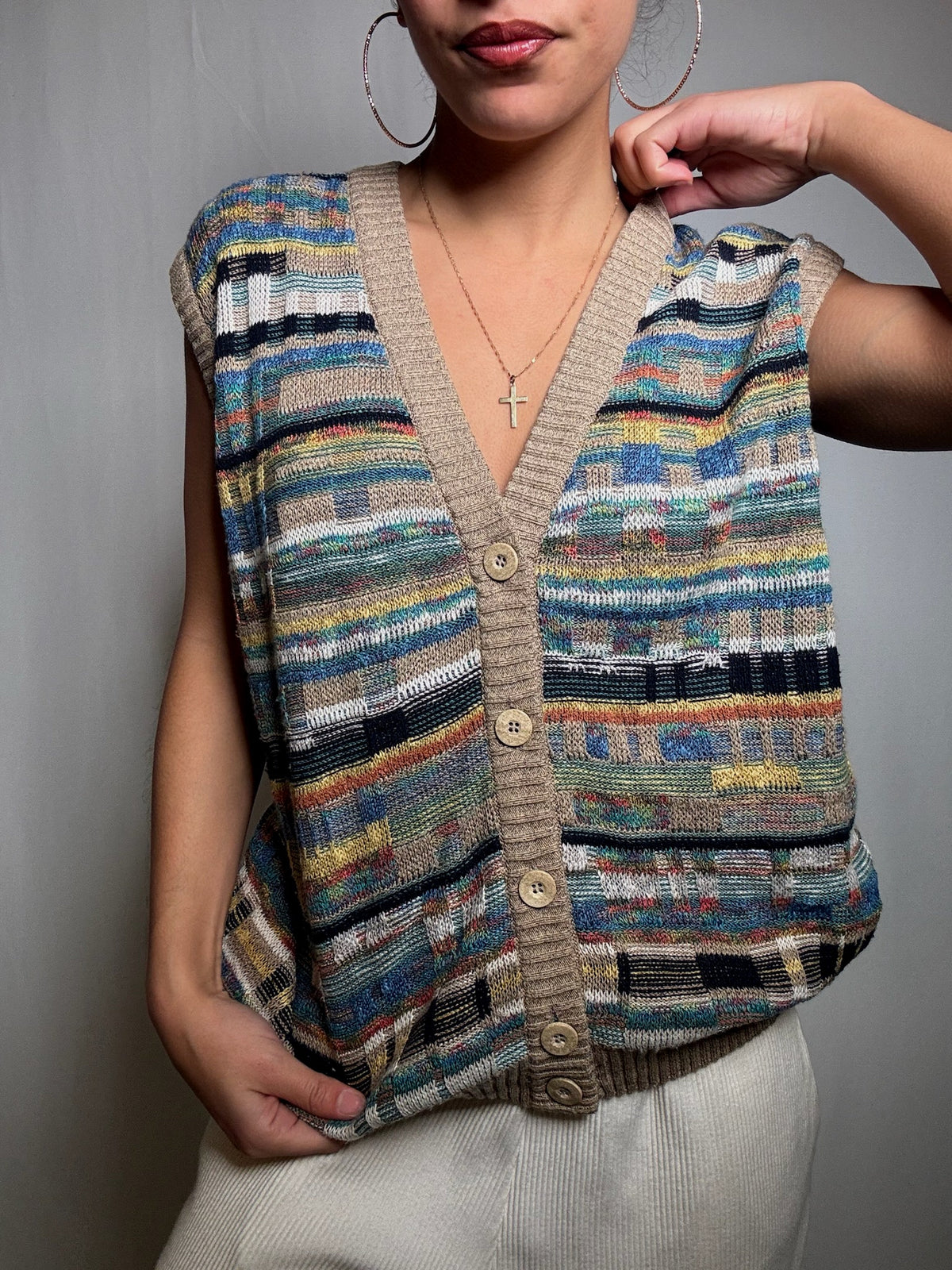 Gilet en maille multicolore XL vintage