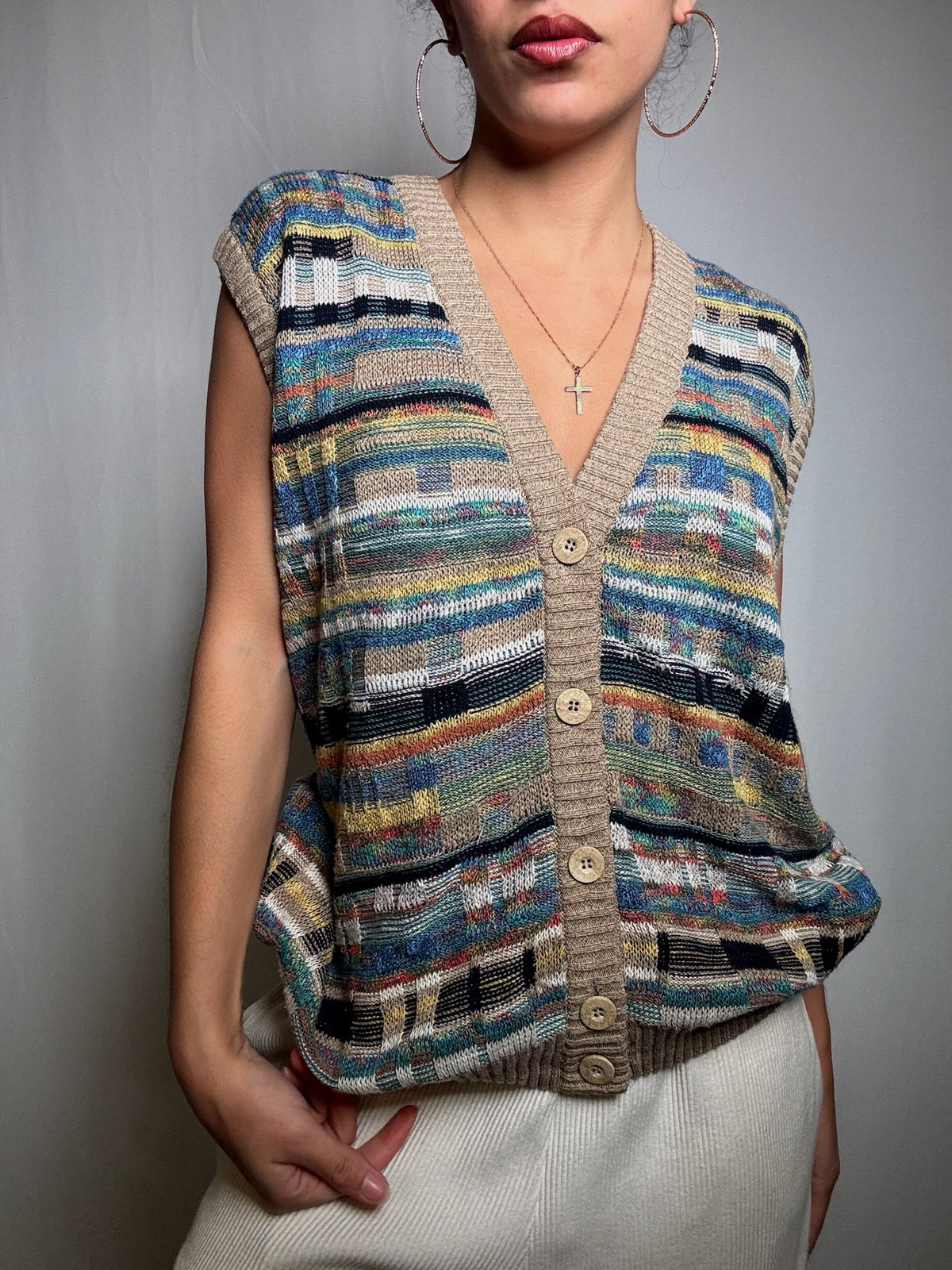 Gilet en maille multicolore XL vintage