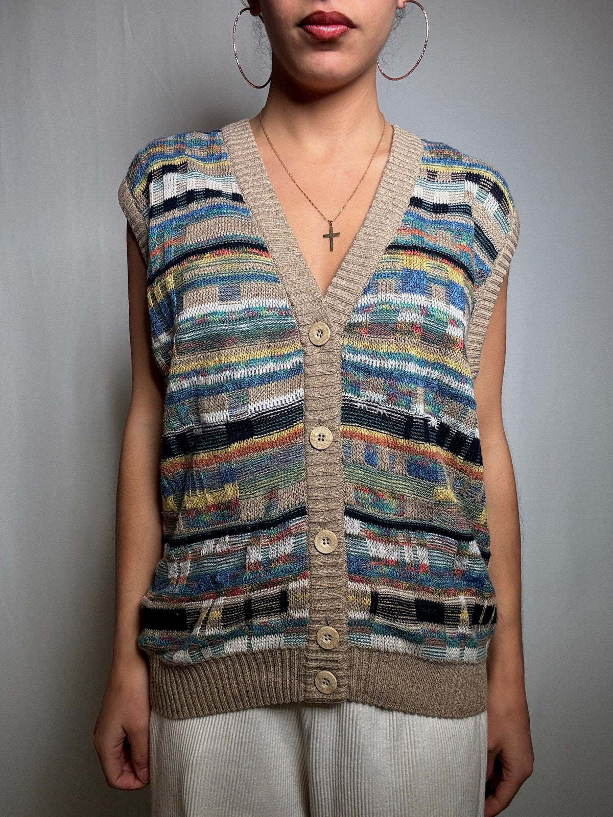 Gilet en maille multicolore XL vintage