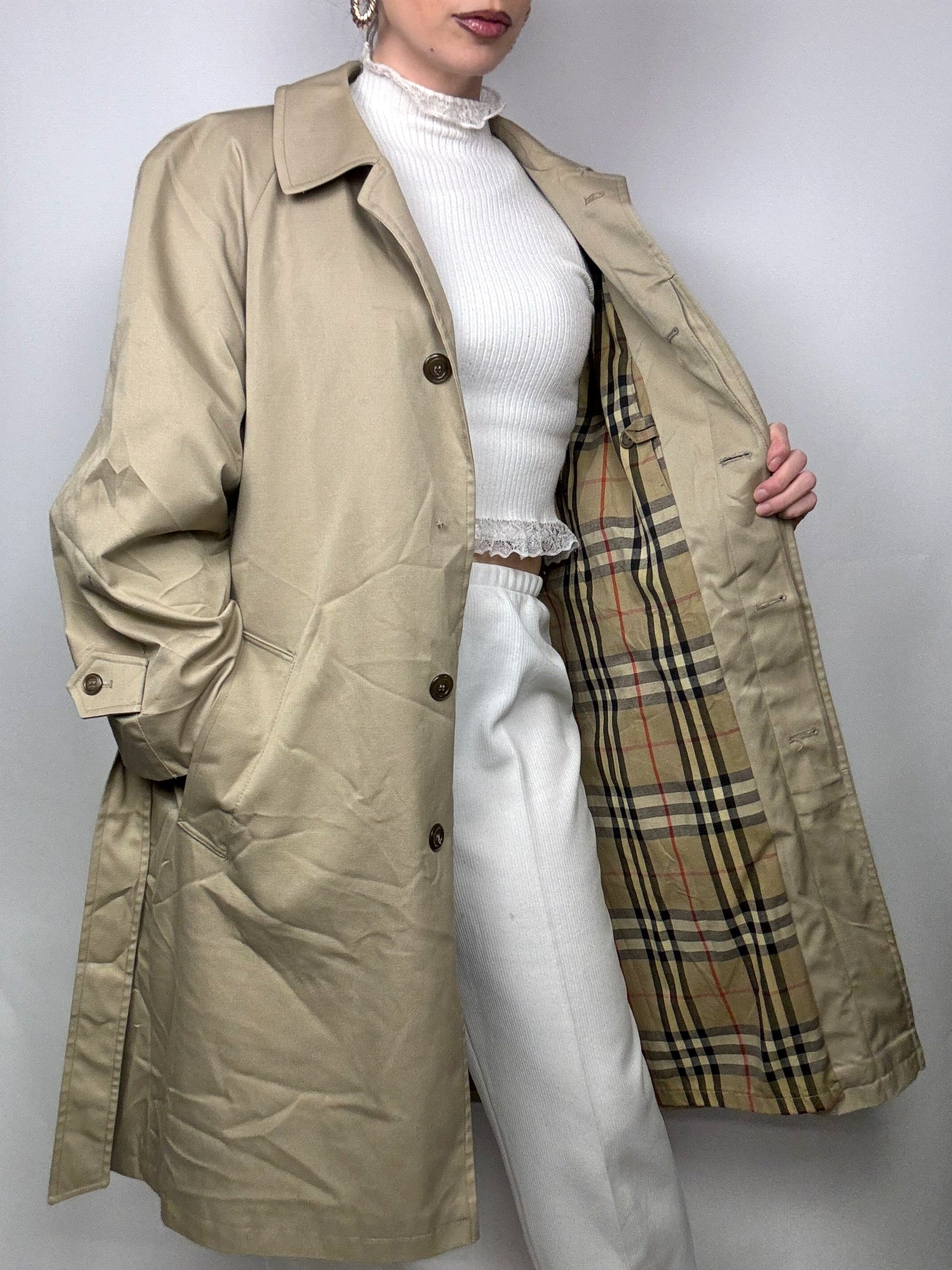Vintage beige M/L straight trench coat