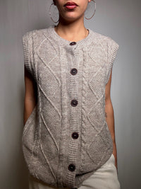 Vintage L beige knitted button-up cardigan