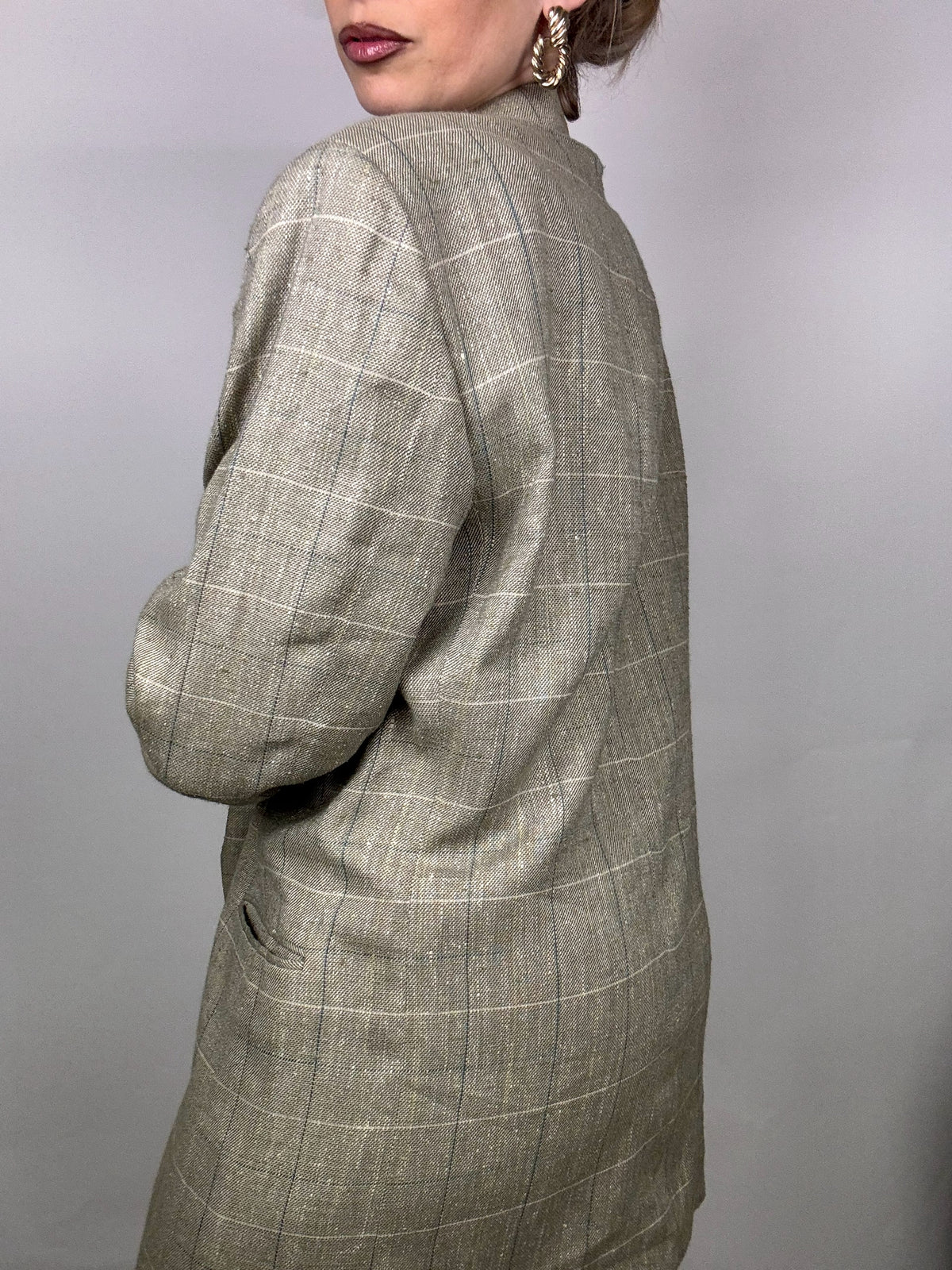 Beige plaid blazer with silk L/XL vintage