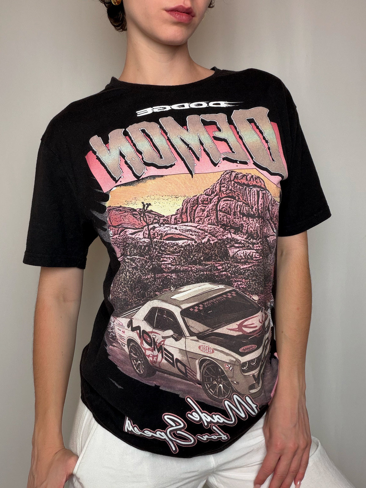 T-shirt noir imprimé DODGE M vintage