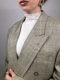 Beige plaid blazer with silk L/XL vintage
