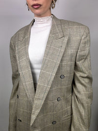 Beige plaid blazer with silk L/XL vintage