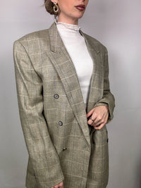 Beige plaid blazer with silk L/XL vintage