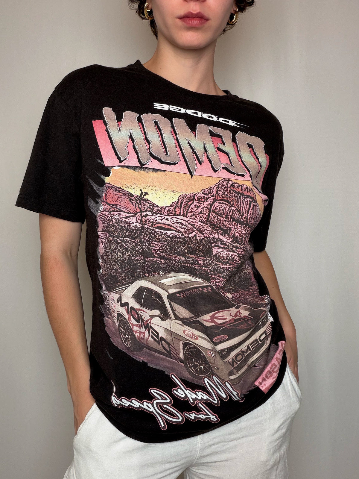 T-shirt noir imprimé DODGE M vintage