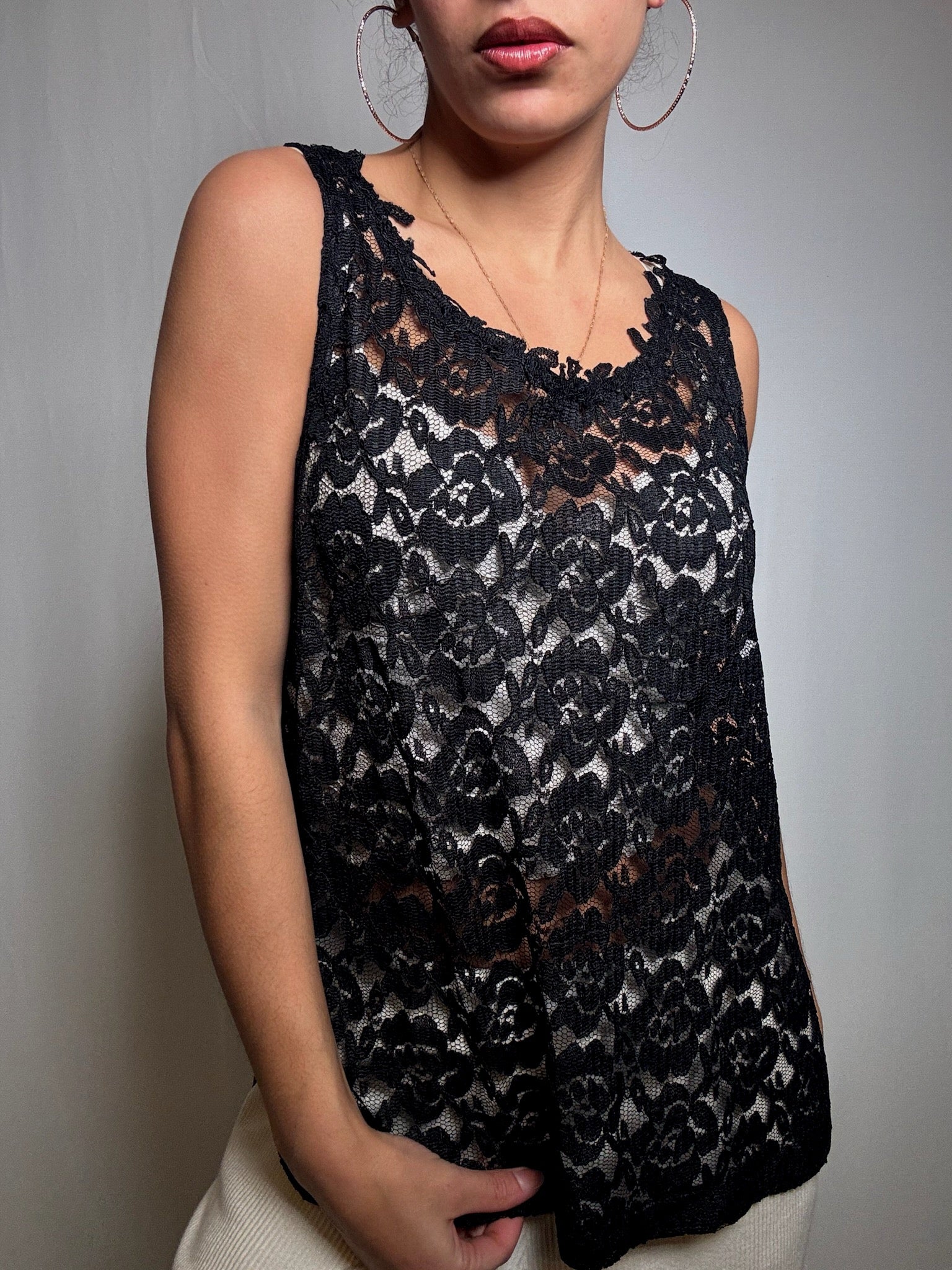 Top en dentelle noir S vintage