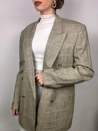 Beige plaid blazer with silk L/XL vintage