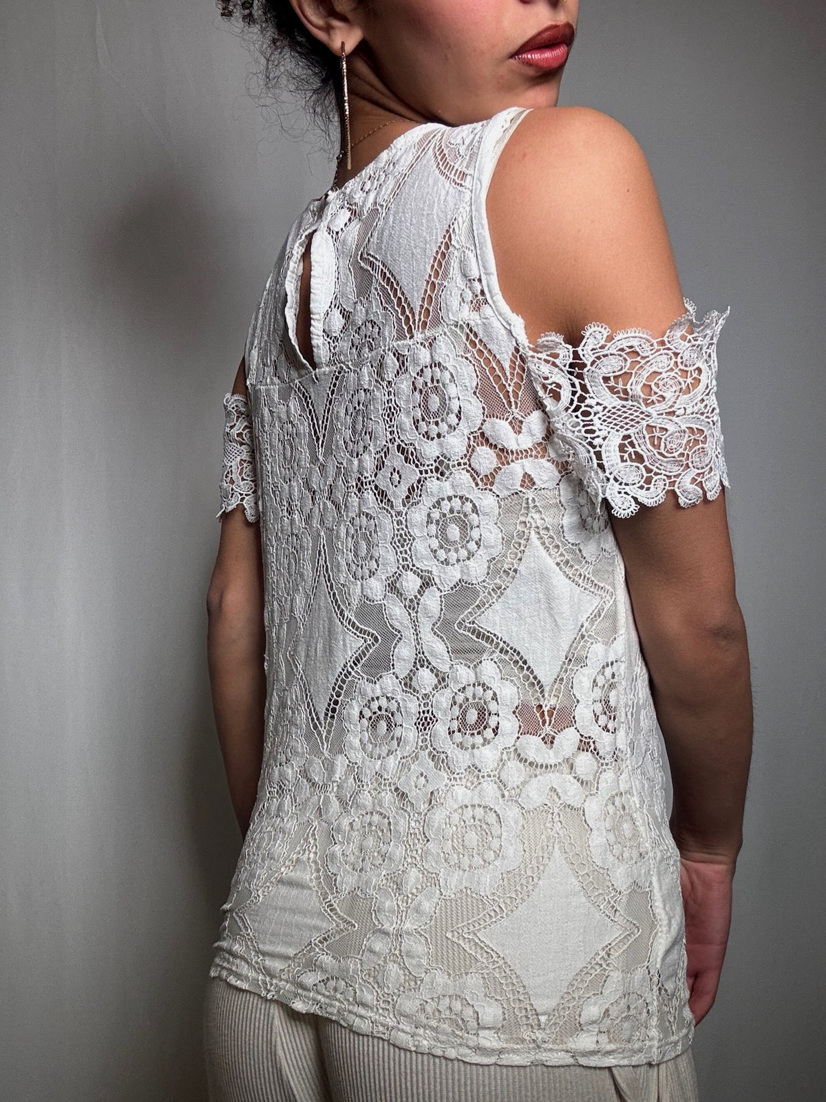 Top en dentelle blanc M vintage