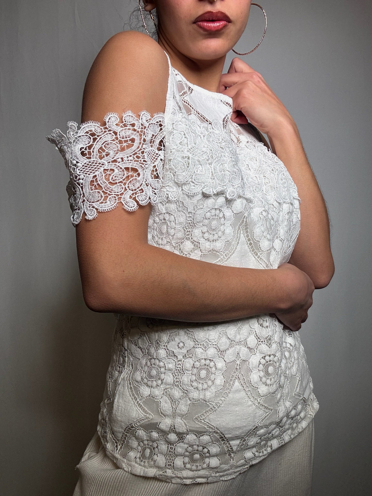Top en dentelle blanc M vintage