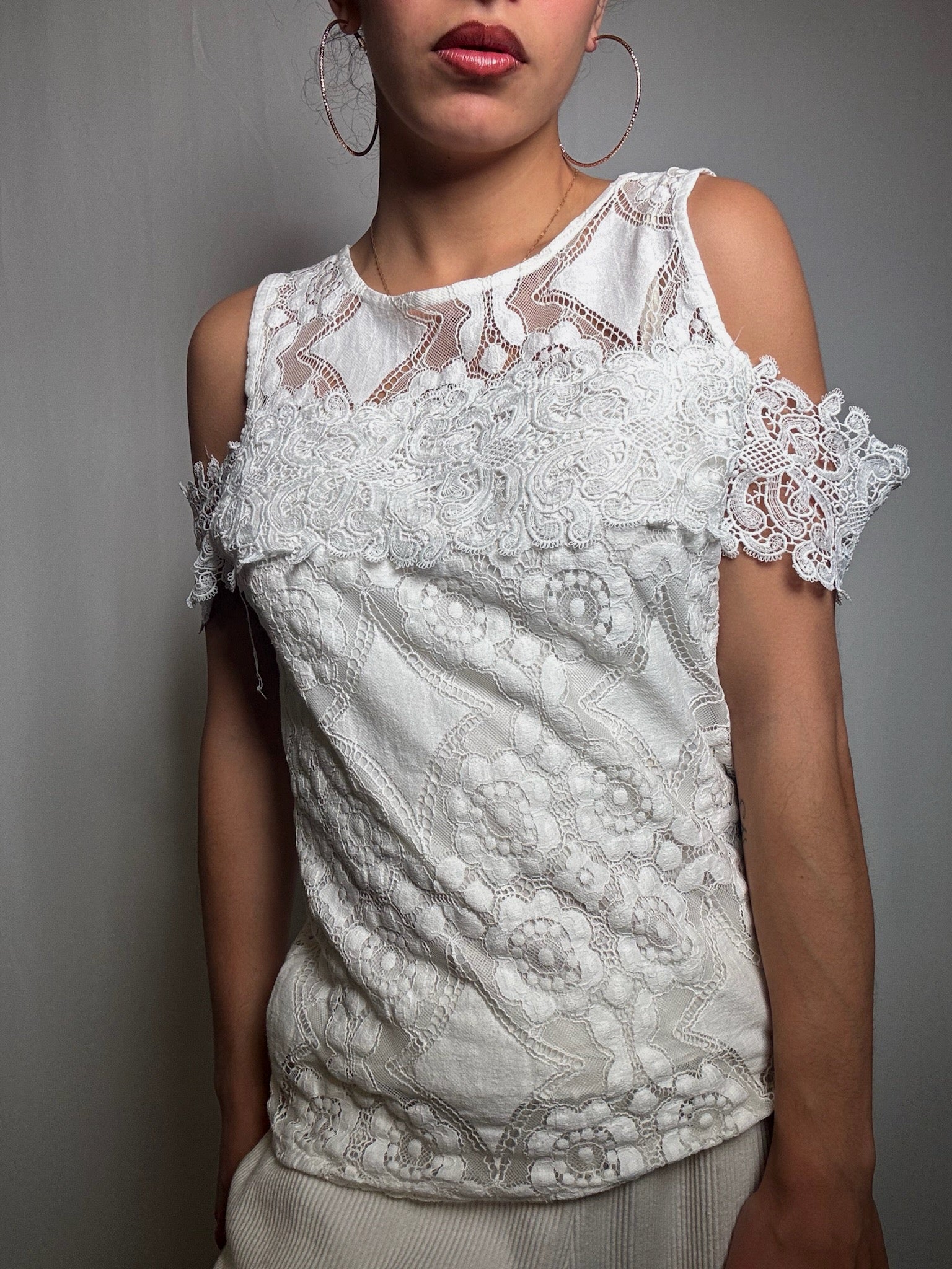 Top en dentelle blanc M vintage