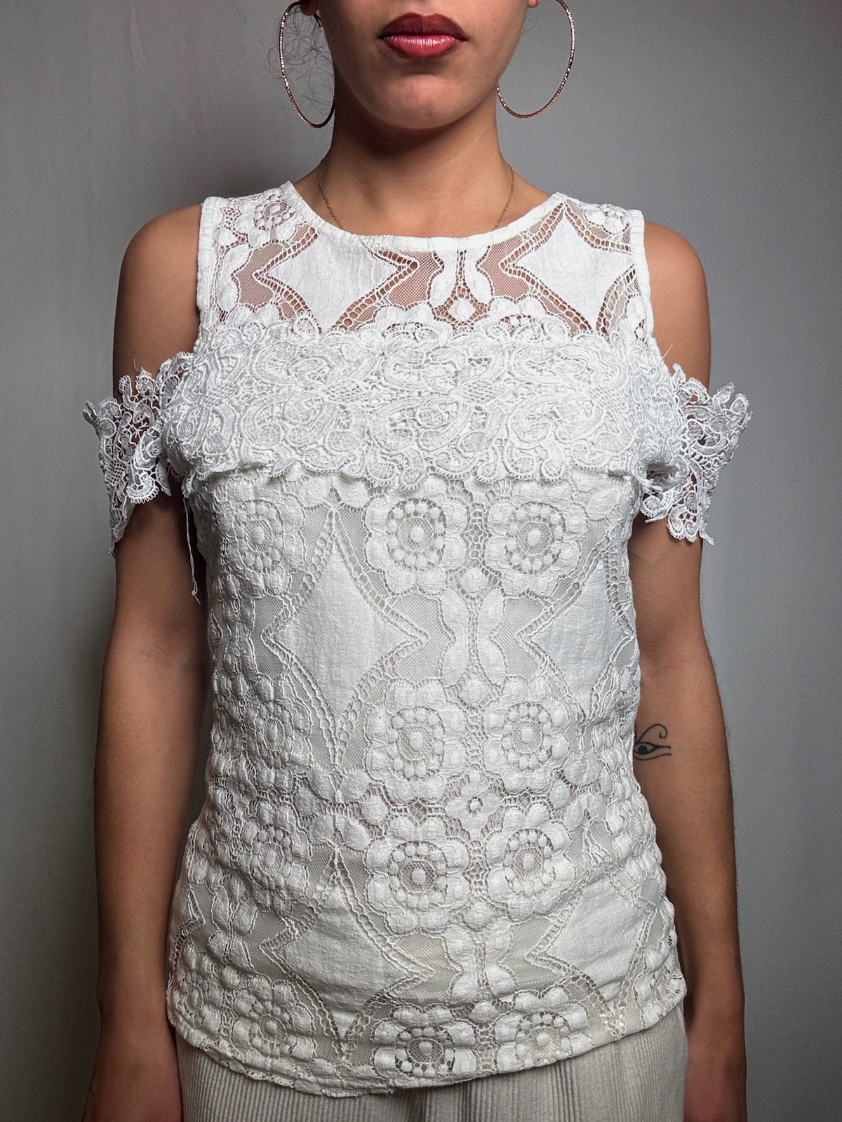 Top en dentelle blanc M vintage