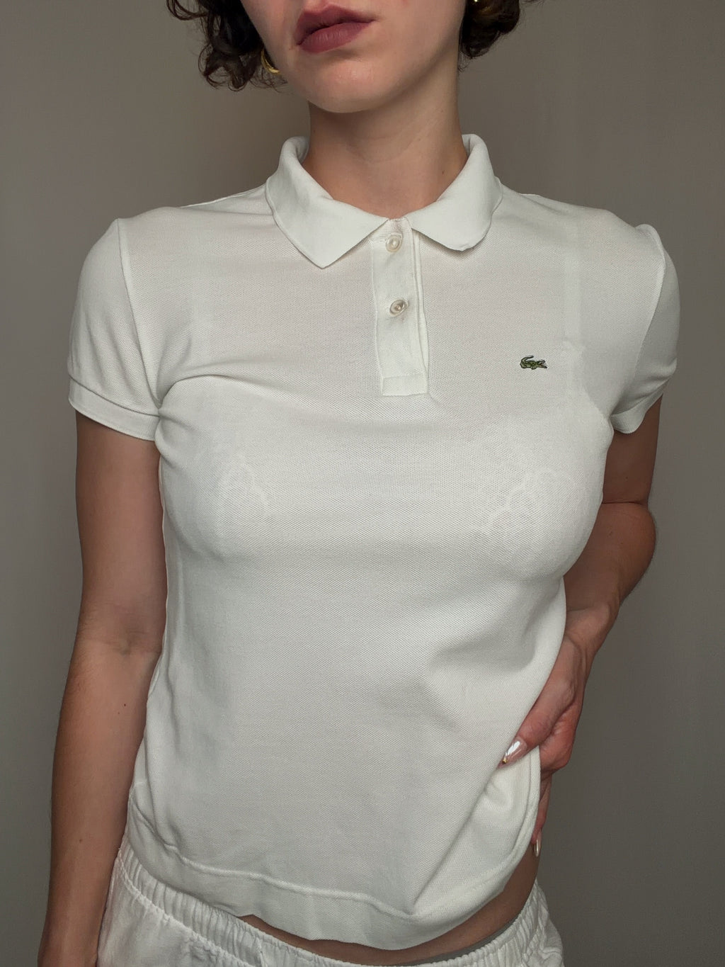 Polo fitté blanc Lacoste M vintage