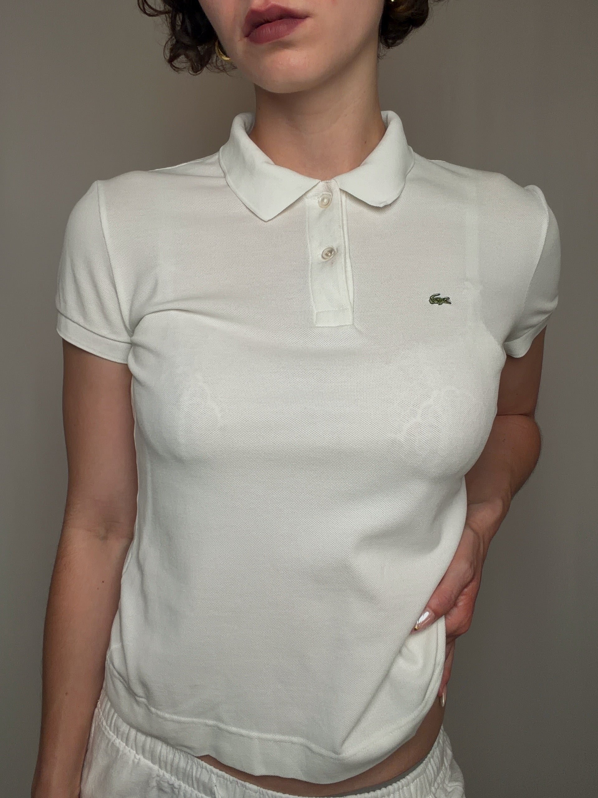 Polo fitté blanc Lacoste M vintage