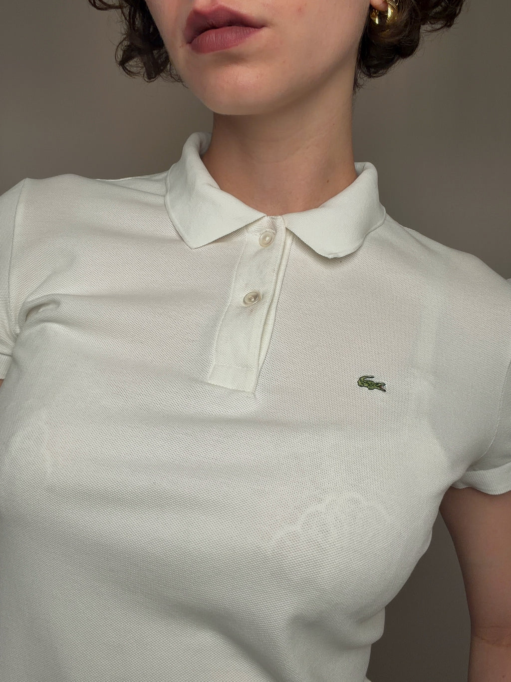 Polo fitté blanc Lacoste M vintage