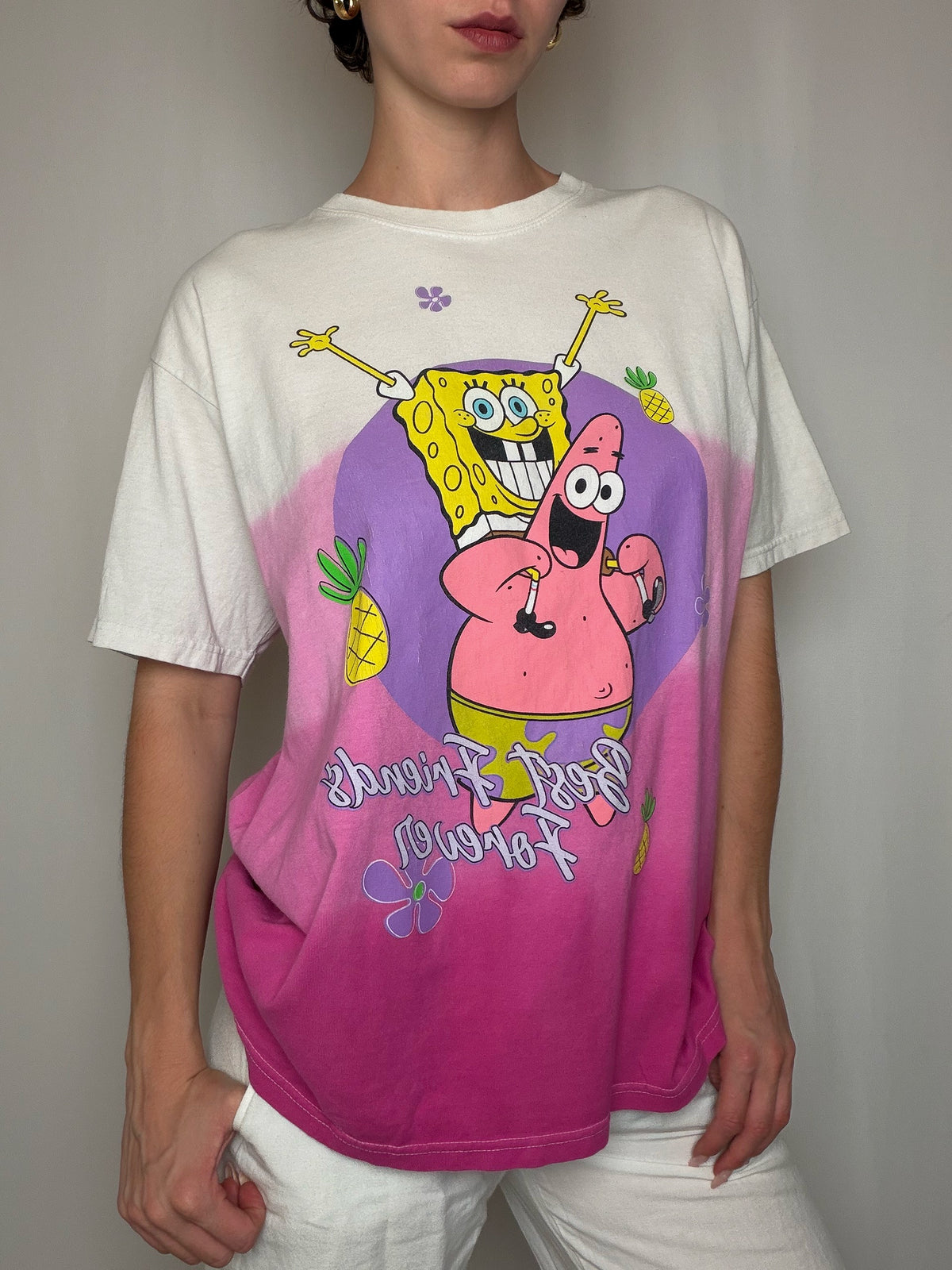 T-shirt blanc tie&dye Bob L'éponge XL vintage