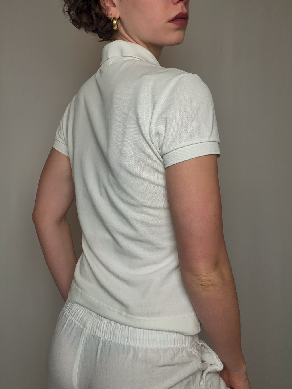 Polo fitté blanc Lacoste M vintage