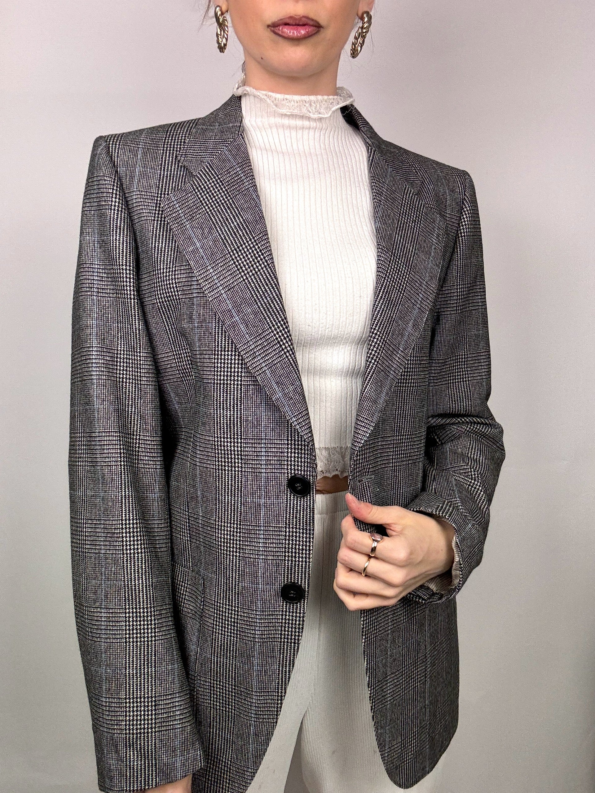 Vintage Grey Plaid Blazer M/L