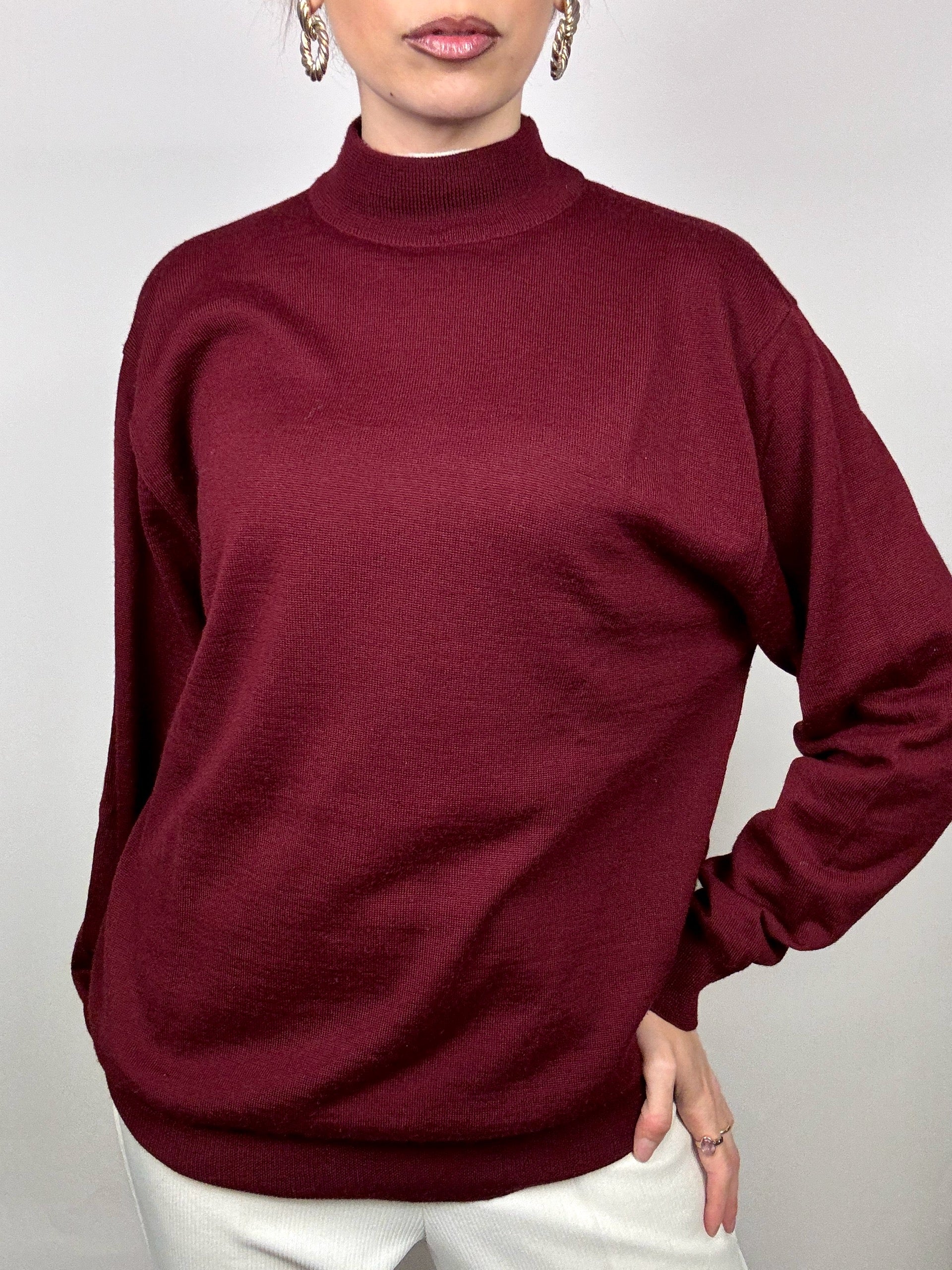 Vintage M Burgundy Wool Turtleneck Sweater