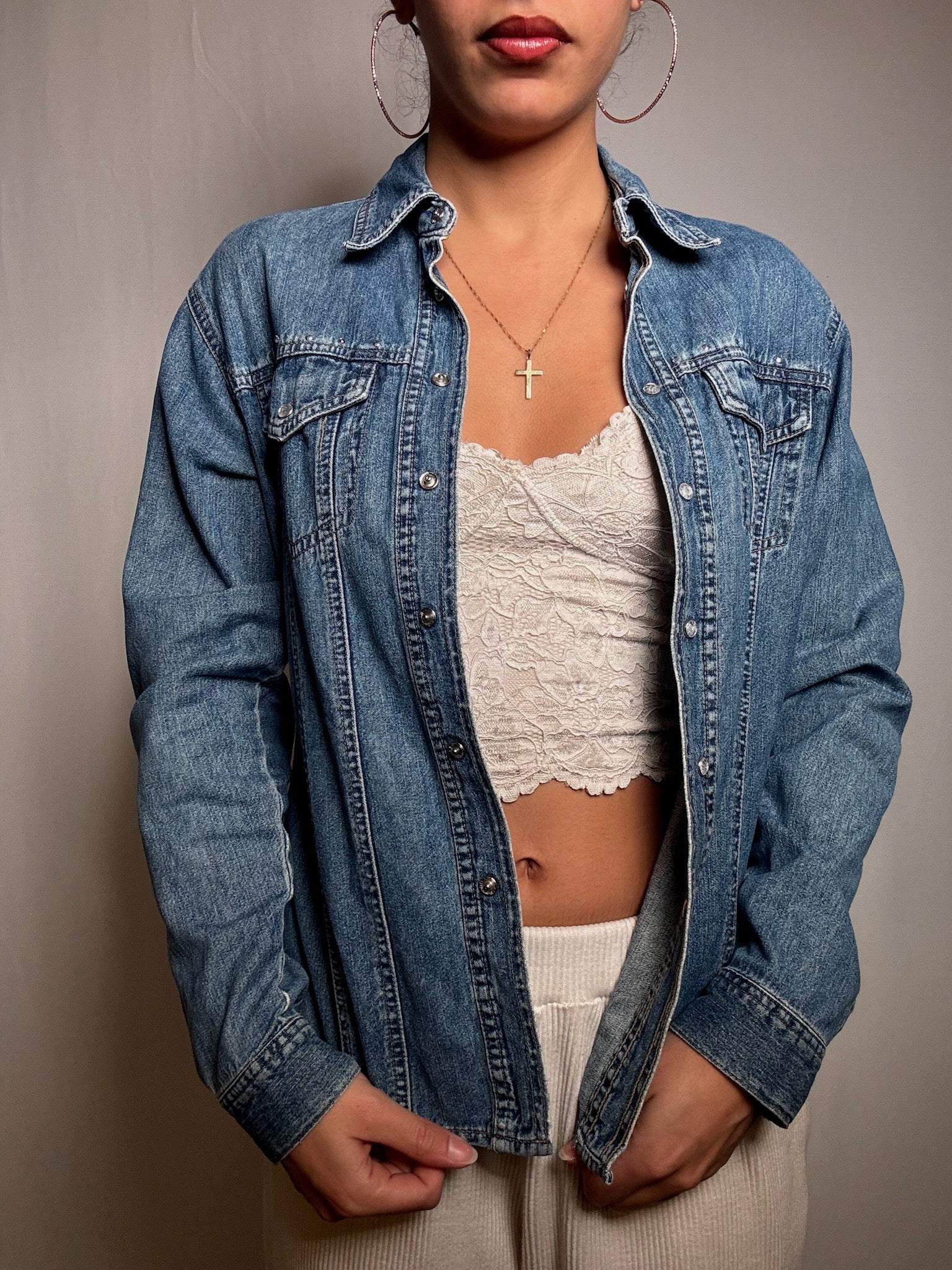 Tailliertes Vintage-Jeanshemd Größe S