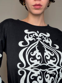 T-shirt manches longues noir sérigraphié M vintage