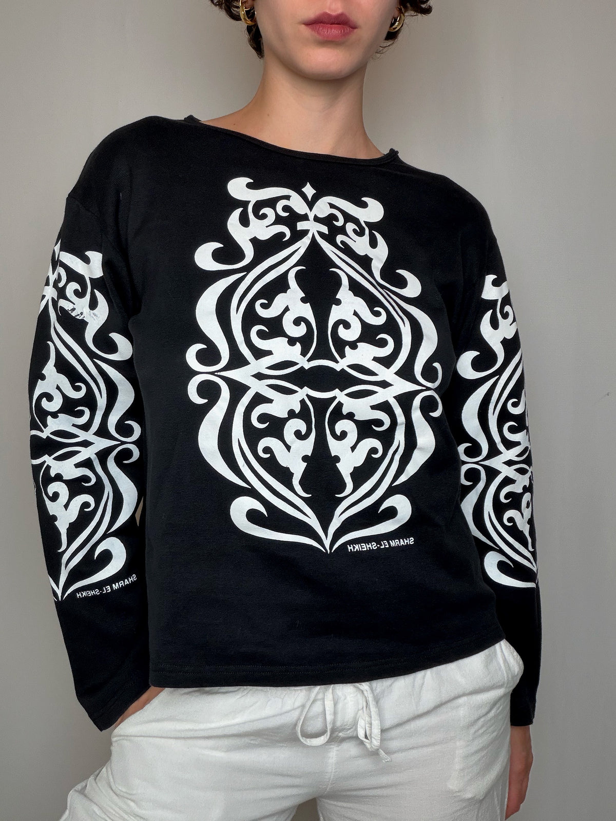 T-shirt manches longues noir sérigraphié M vintage
