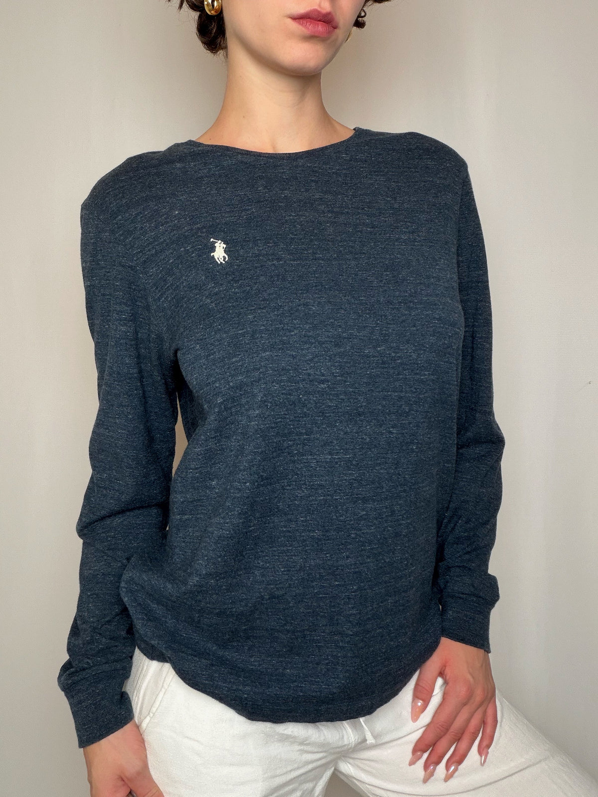T-shirt gris bleu manches longues Polo RL S vintage