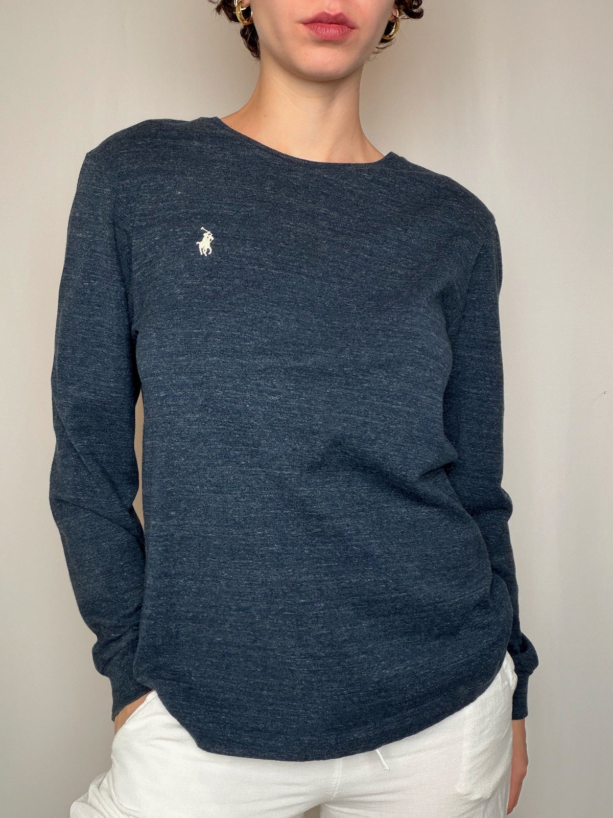 T-shirt gris bleu manches longues Polo RL S vintage