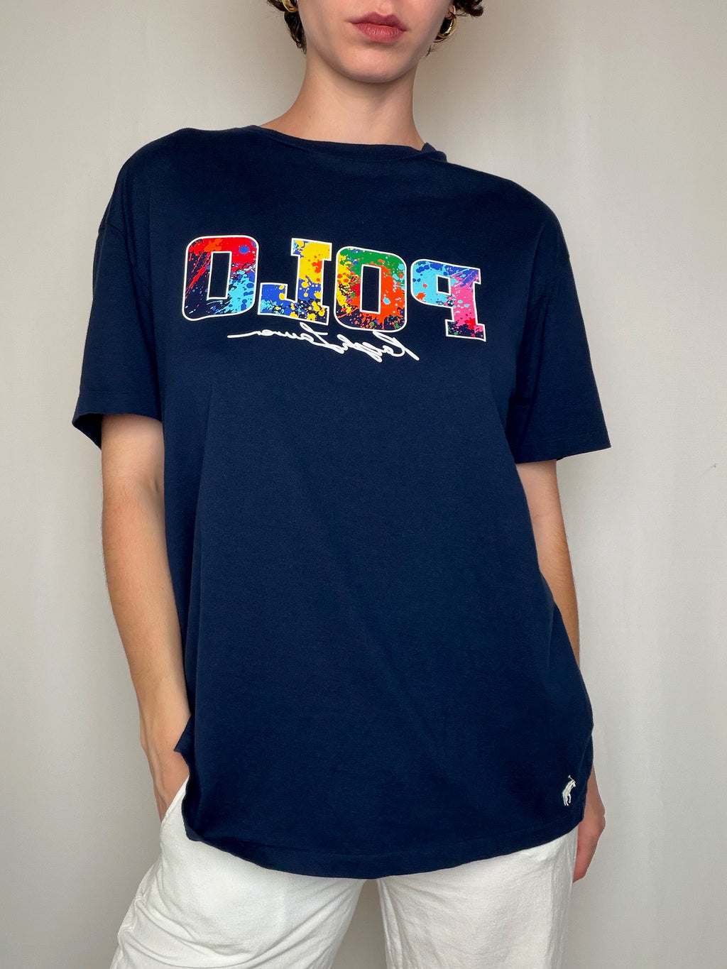 T-shirt bleu marine Polo RL L vintage