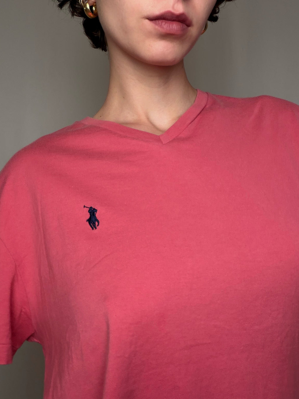 T-shirt col v rose Polo RL M vintage