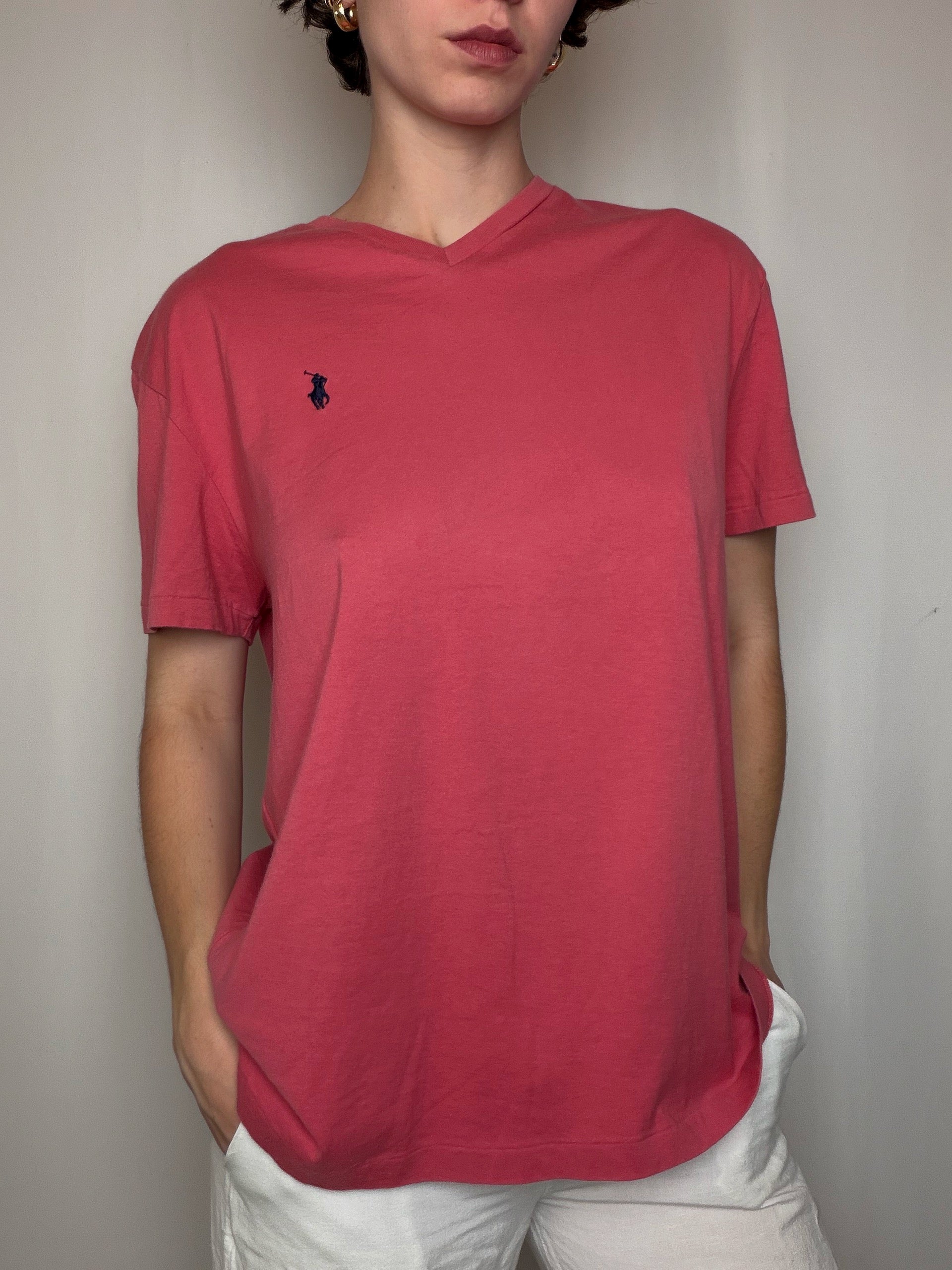 T-shirt col v rose Polo RL M vintage