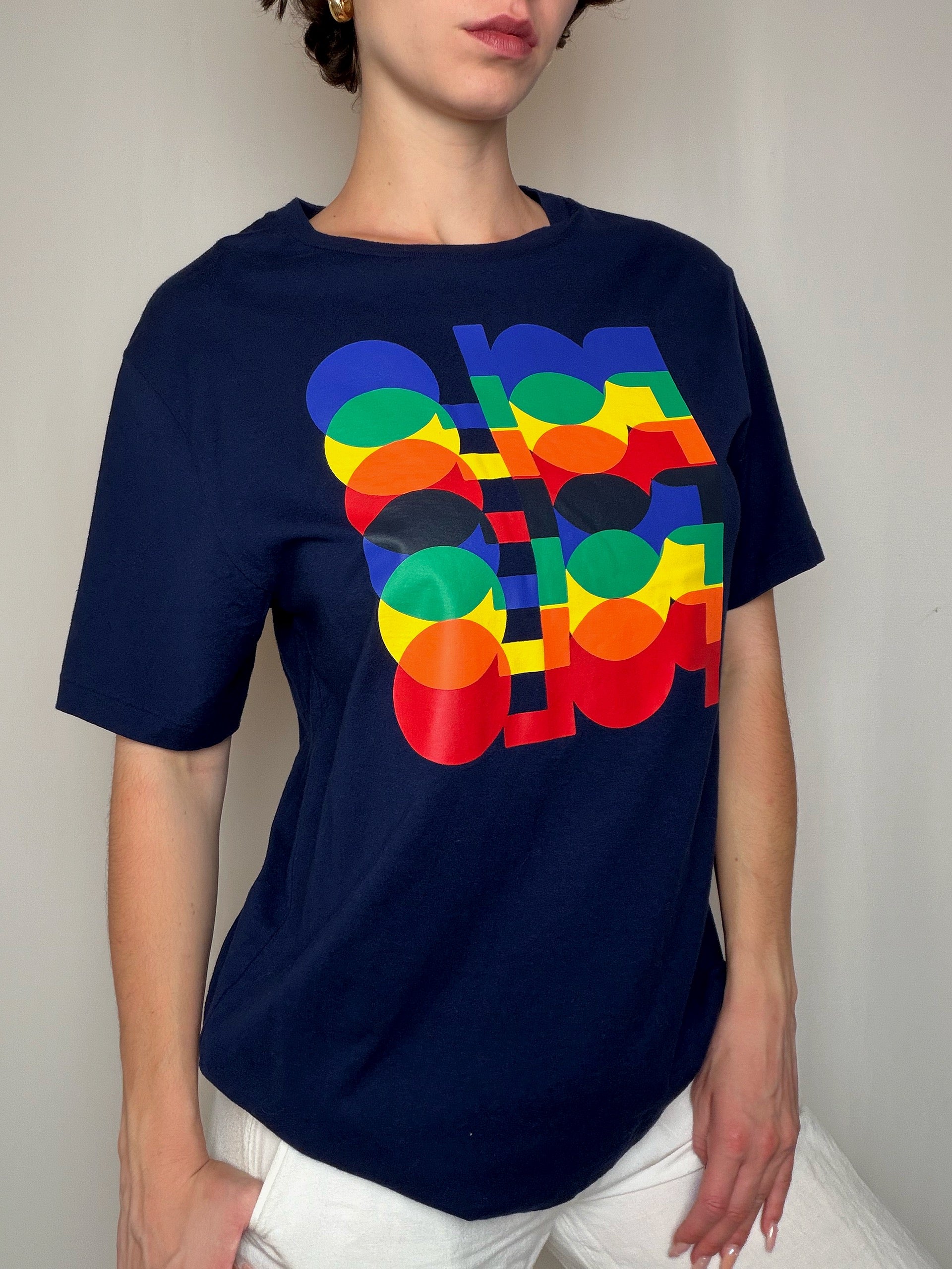 T-shirt bleu marine sérigraphié Polo RL XL vintage