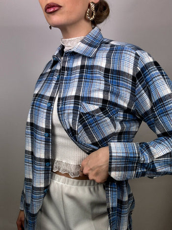 Chemise épaisse à carreaux bleue L vintage