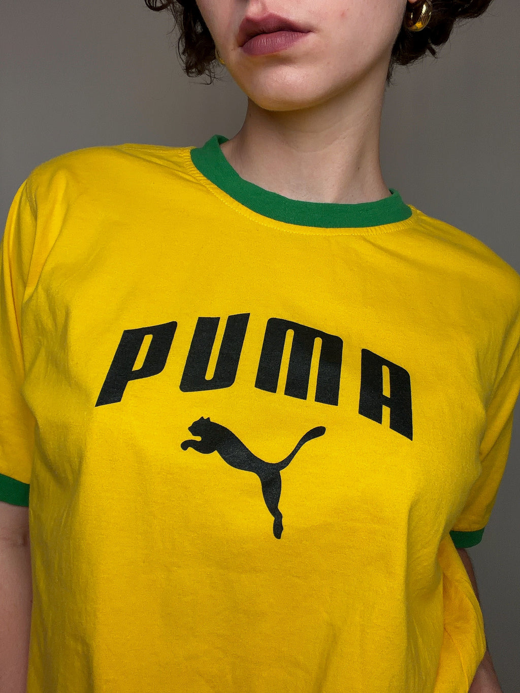 Tshirt jaune et vert Puma L vintage