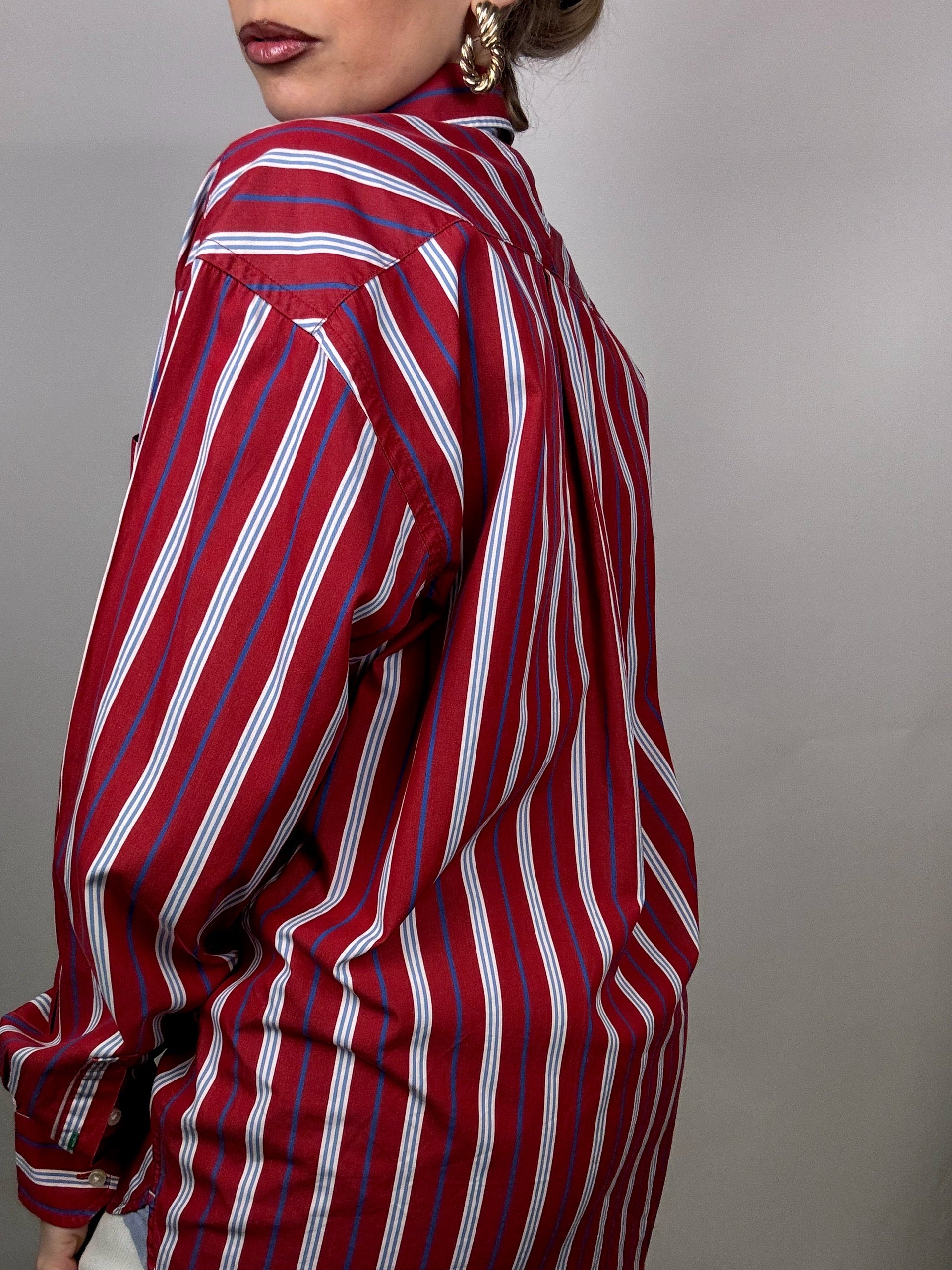 TOMMY HILFIGER M Vintage rot gestreiftes Baumwollhemd