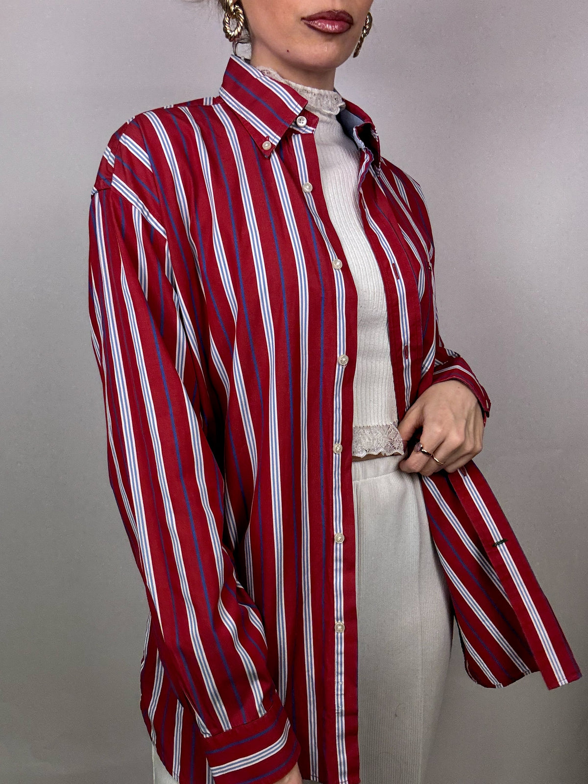TOMMY HILFIGER M Vintage rot gestreiftes Baumwollhemd