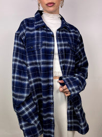 Vintage XL Blue and Black Plaid Thick Shirt