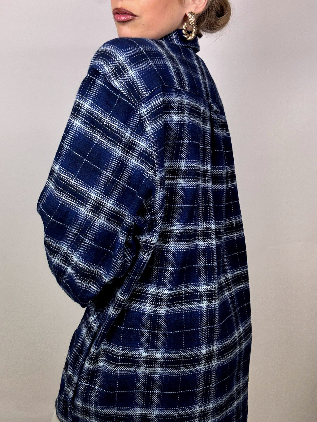 Vintage XL Blue and Black Plaid Thick Shirt