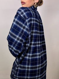 Vintage XL Blue and Black Plaid Thick Shirt