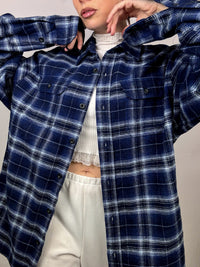 Vintage XL Blue and Black Plaid Thick Shirt