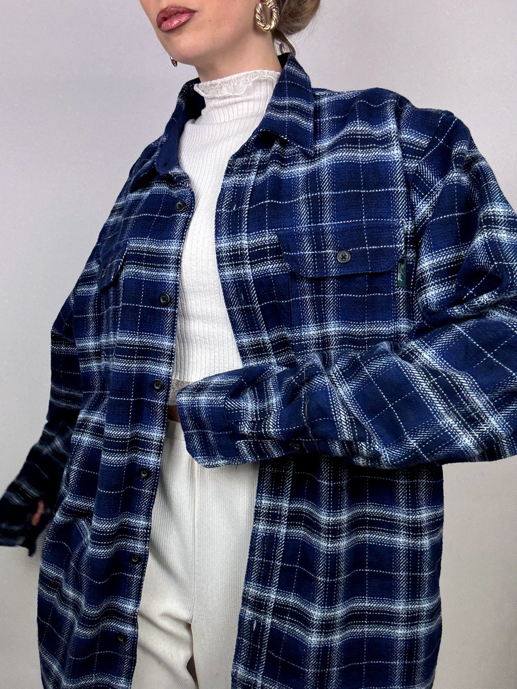 Vintage XL Blue and Black Plaid Thick Shirt
