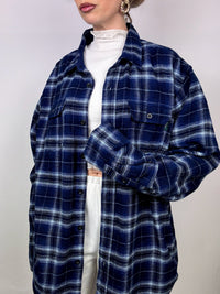 Vintage XL Blue and Black Plaid Thick Shirt