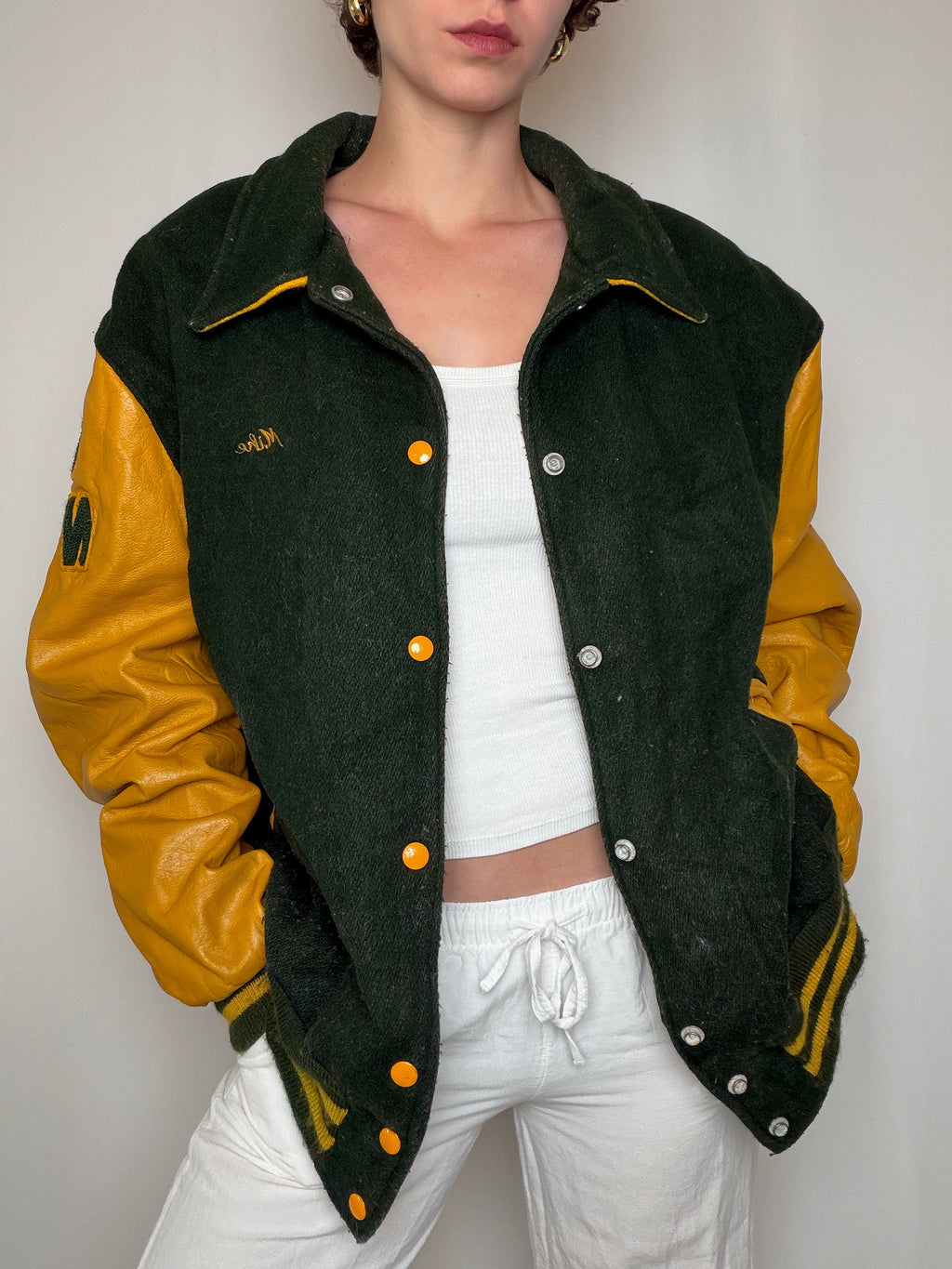 Bomber varsity vert&jaune XL vintage