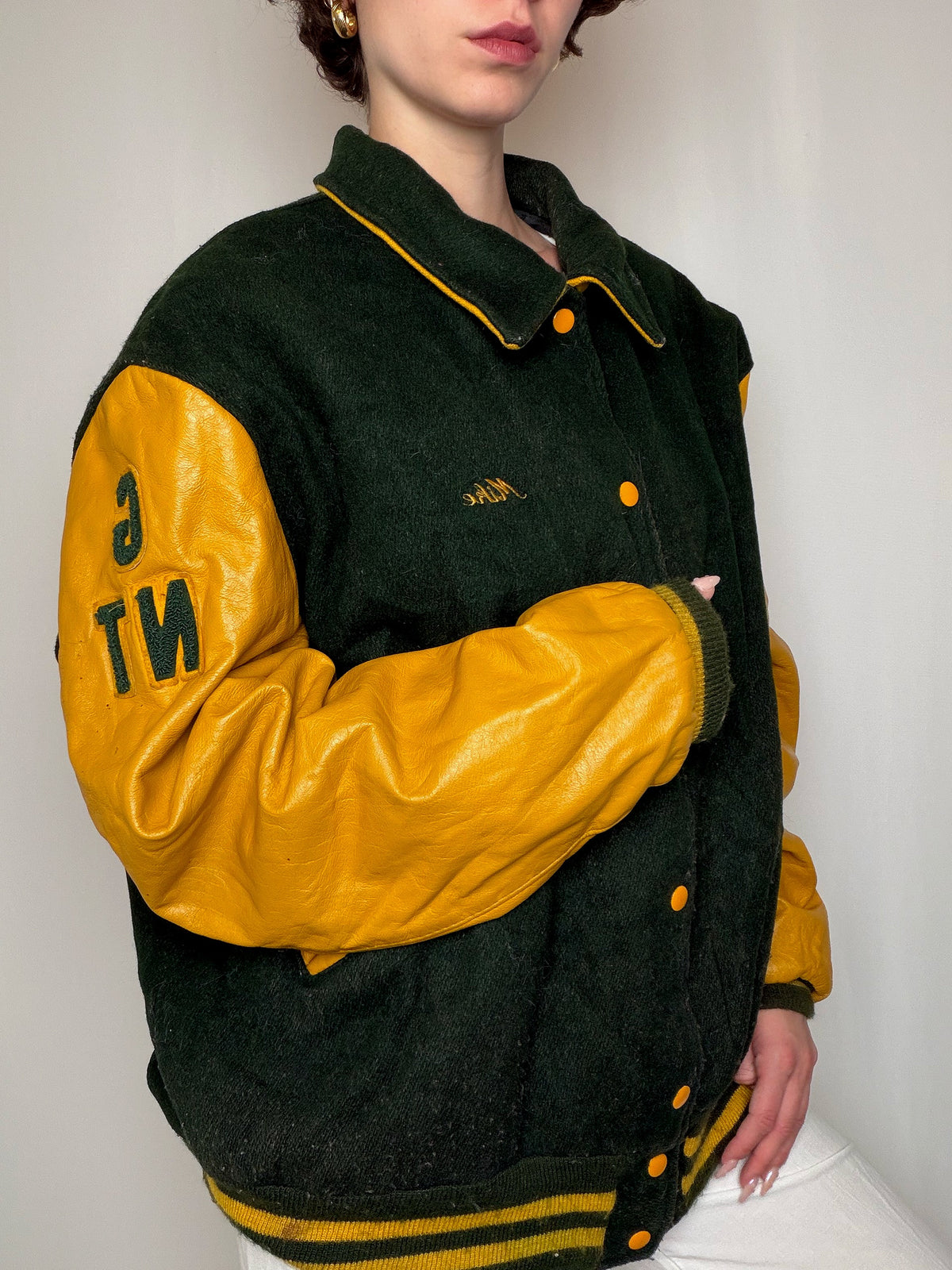 Bomber varsity vert&jaune XL vintage