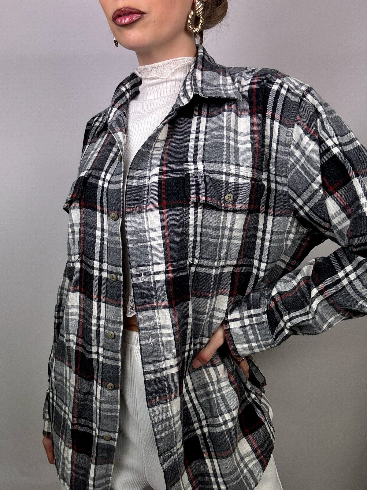 Chemise épaisse à carreaux grise TIMBERLAND M vintage